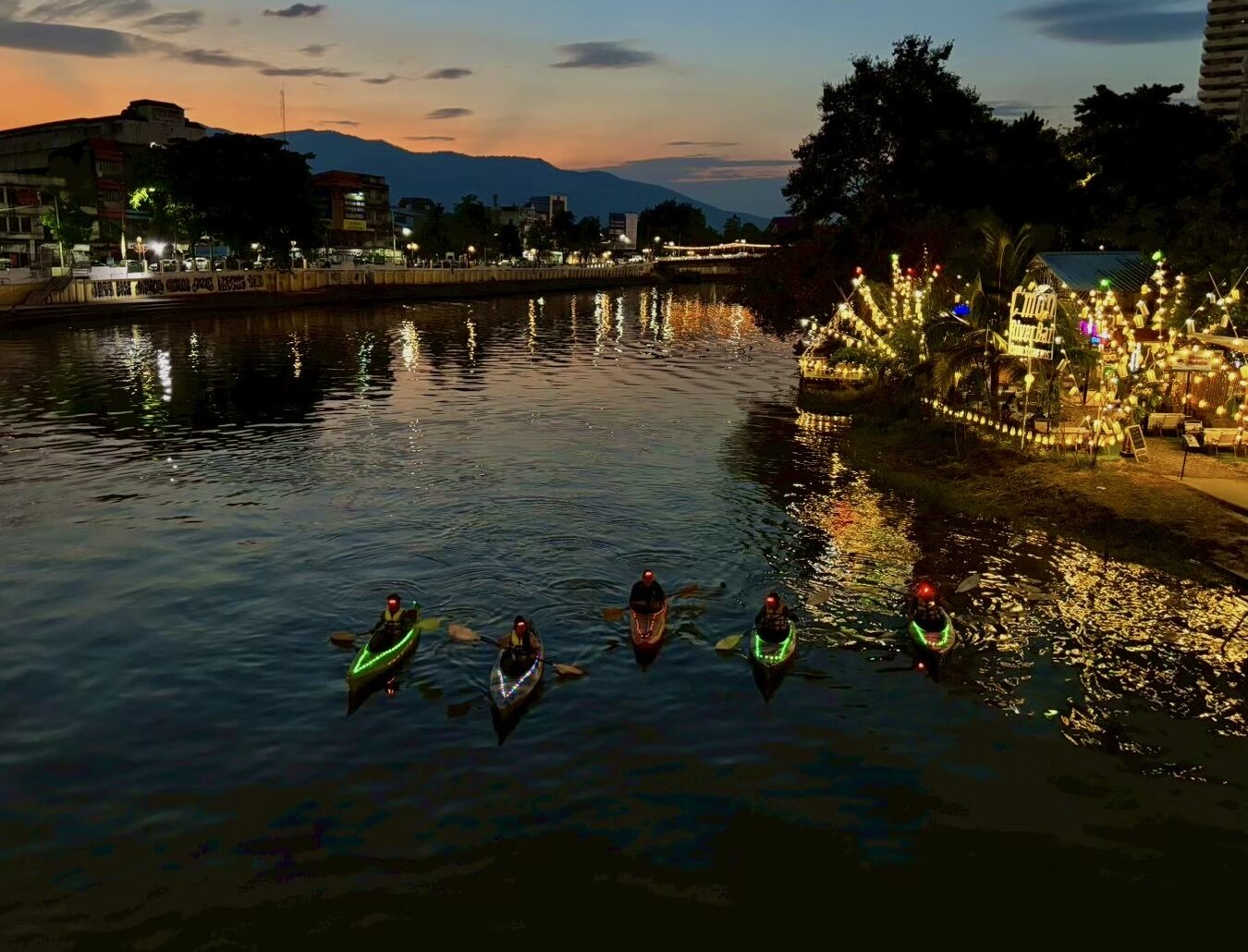 Private night kayak experience on the Ping River, Chiang Mai, Thailand